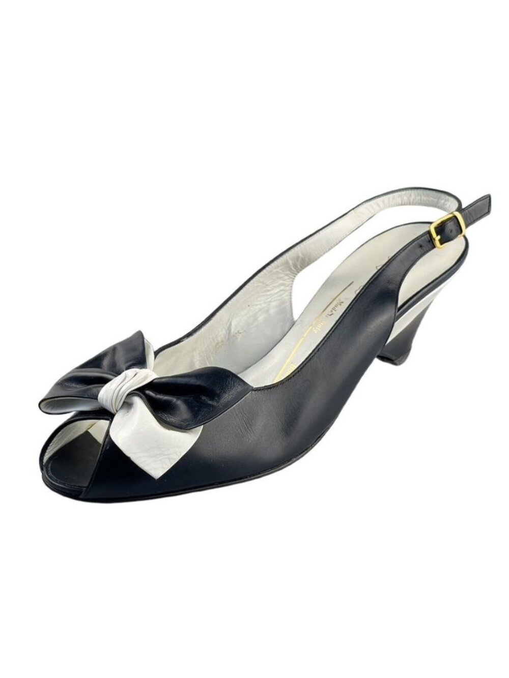 Bruno Magli Womens Black & White Leather Slingback Heels With Bow Detail Size 7A - Picture 9 of 15